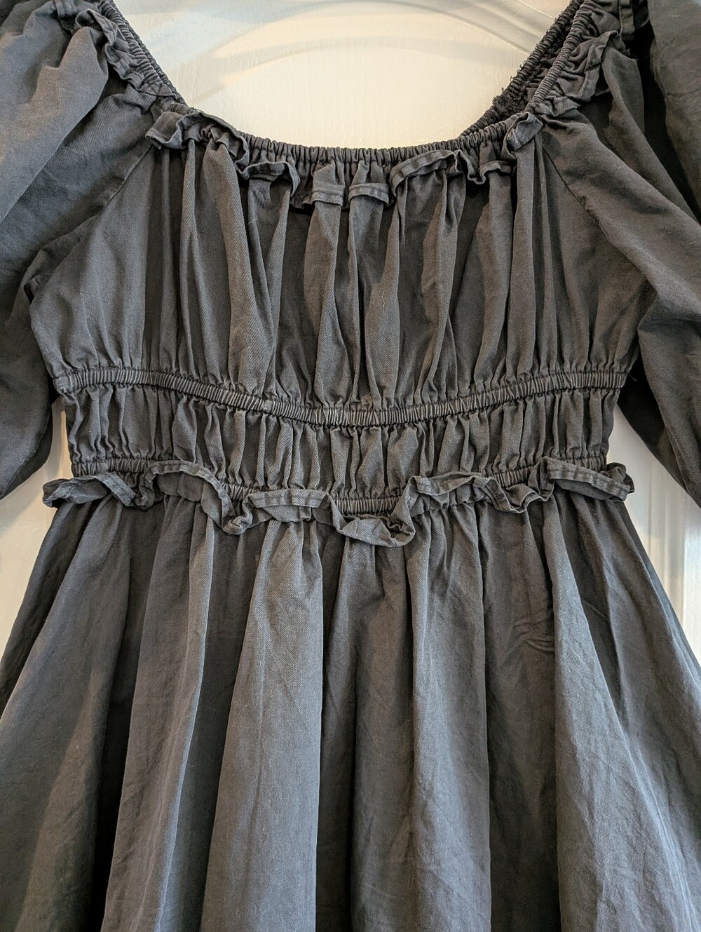 Sofie The Label Black Puff Sleeve Smocked Babydoll Cottagecore Mini Dress Size S - Picture 10 of 16